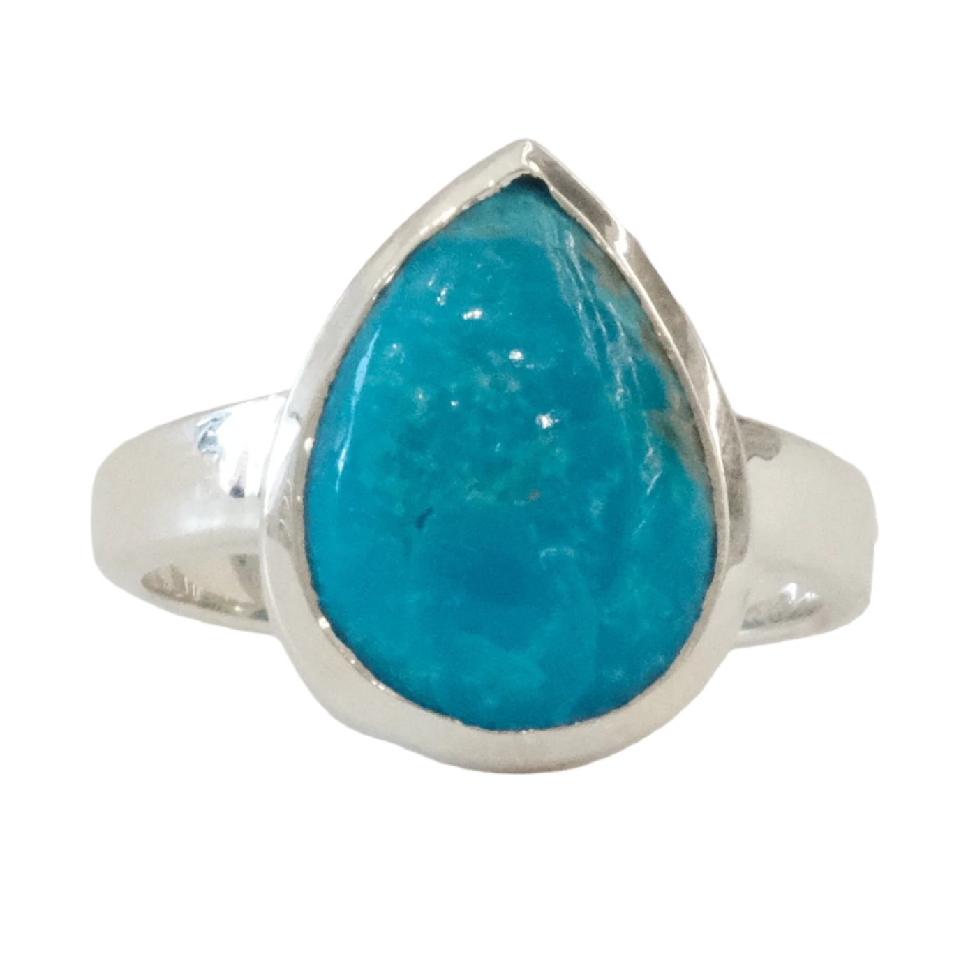 Turquoise teardrop sterling silver ring size 6 with vibrant blue gemstone setting.