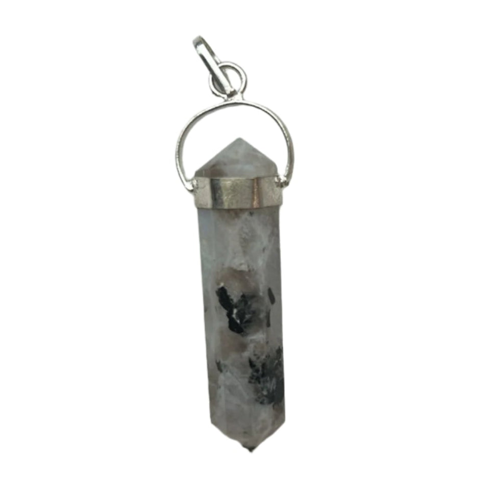 Rainbow Moonstone Double Terminated Pendant Necklace