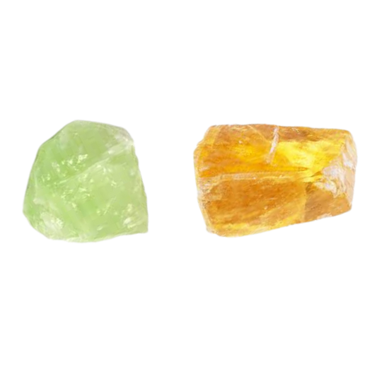 Green and orange healing crystals for natural wellness and energy balance.