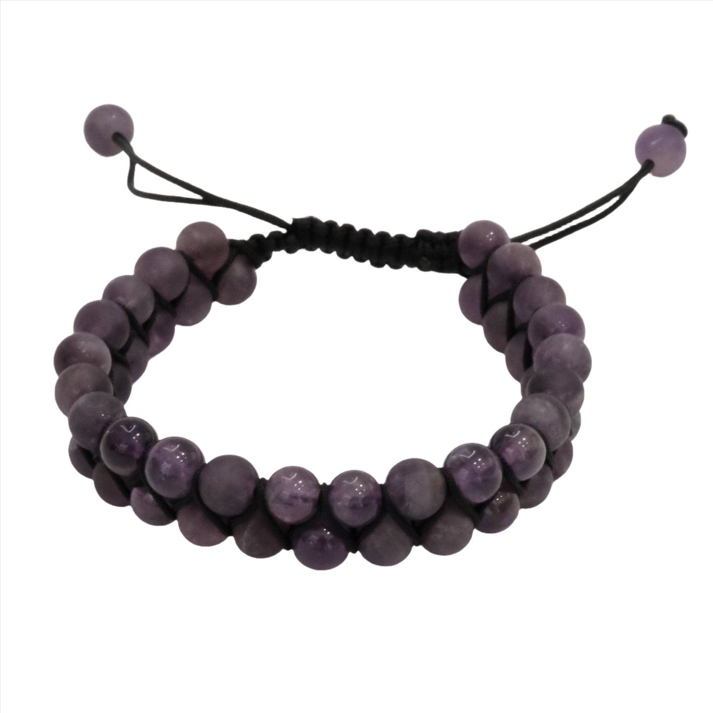 Amethyst double row adjustable bracelet with natural stones for stress relief and spiritual enhancement.
