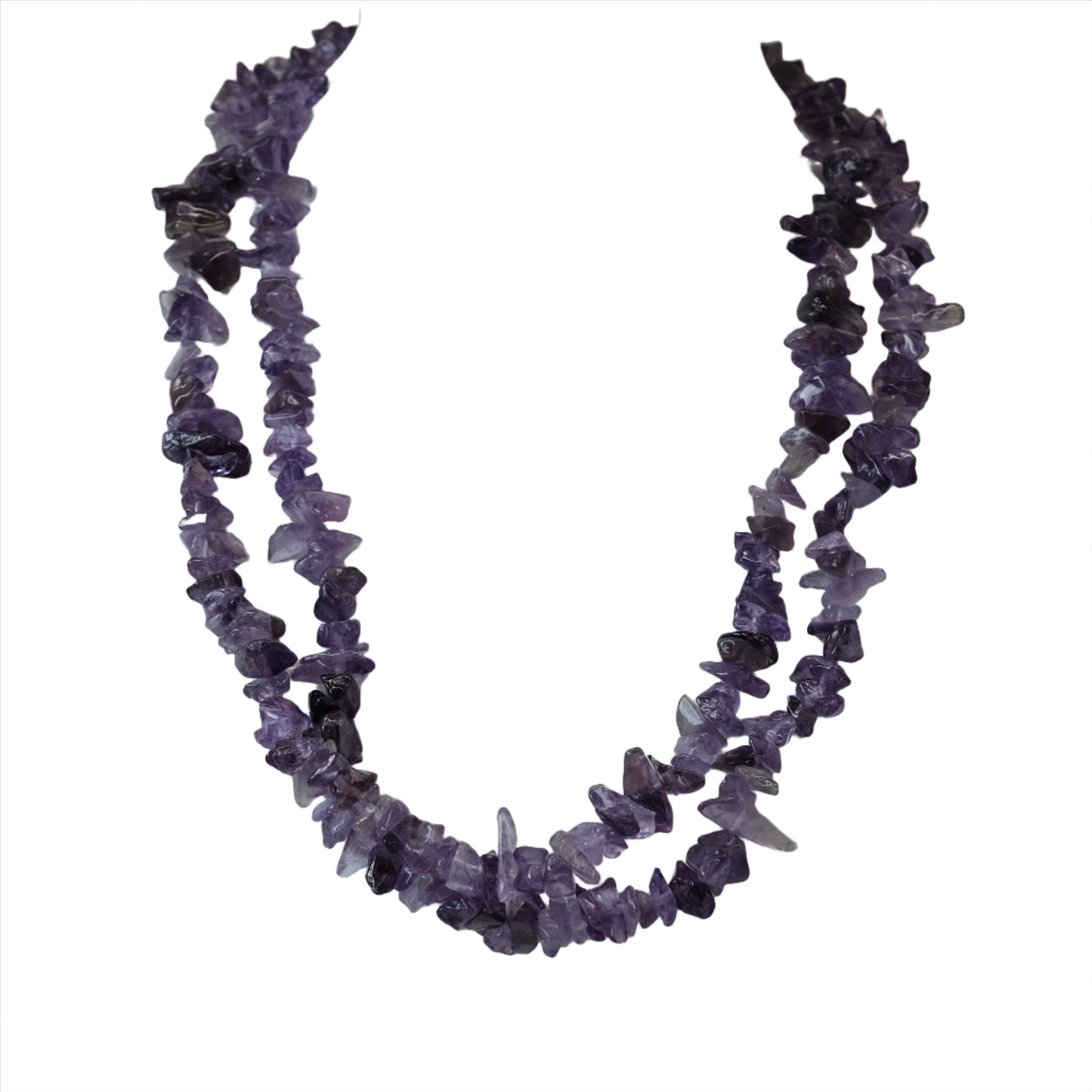 Amethyst chip necklace for stress relief and spiritual clarity, promotes mood stability and strengthens immune system.