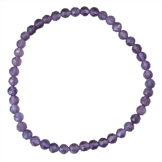Amethyst faceted bracelet, 3-4mm beads, reduces stress, stabilizes mood, boosts immunity, spiritual healing accessory.