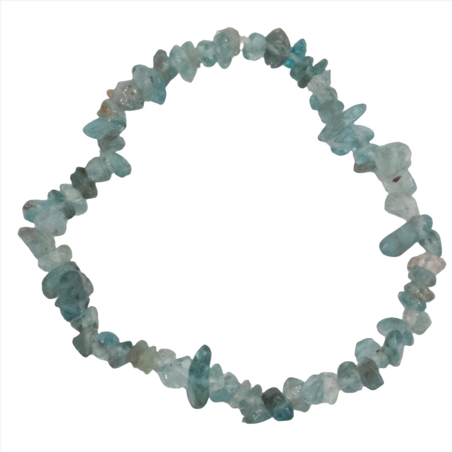 Blue Apatite Chip Bracelet for meditation, communication, motivation, and health benefits. Supports joint health and boosts metabolism.