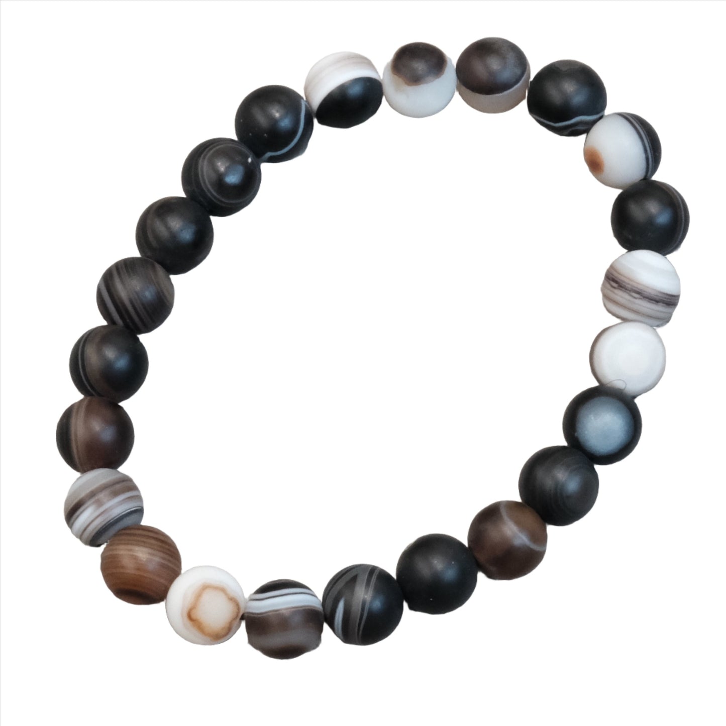 Banded Agate Bracelet 8MM for rebalancing, harmonizing body, mind, spirit, and cleansing aura negativity.