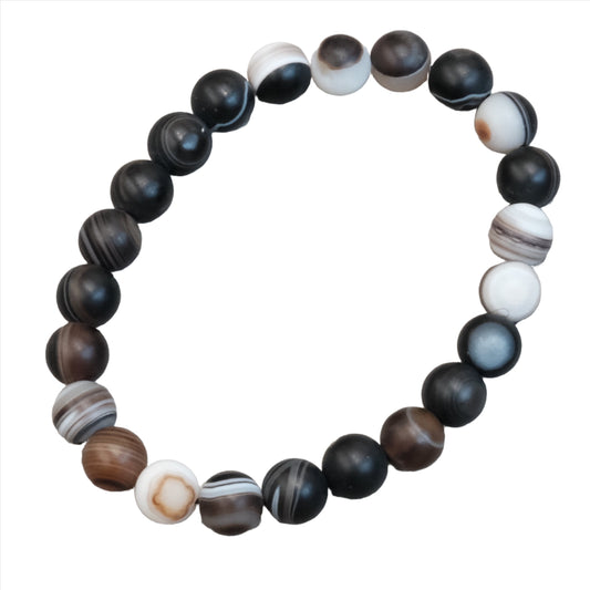 Banded Agate Bracelet 8MM for rebalancing, harmonizing body, mind, spirit, and cleansing aura negativity.