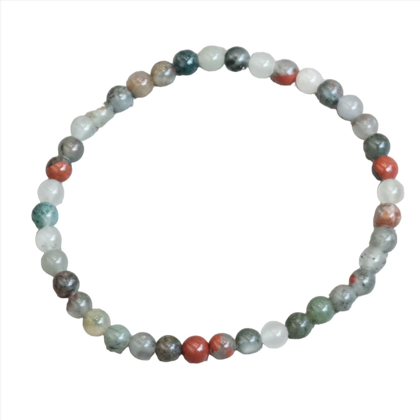 Bloodstone 4MM bracelet with multicolored beads, known for grounding, protection, and enhancing creativity and intuition.