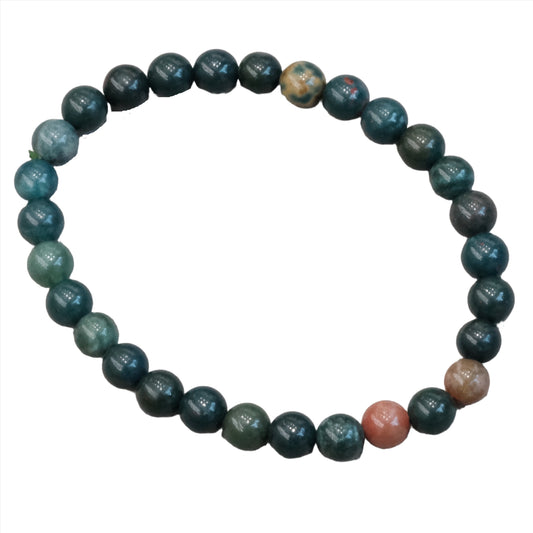 Bloodstone bracelet with 6MM beads, known for its healing properties and ability to cleanse blood, boost creativity, and provide protection.