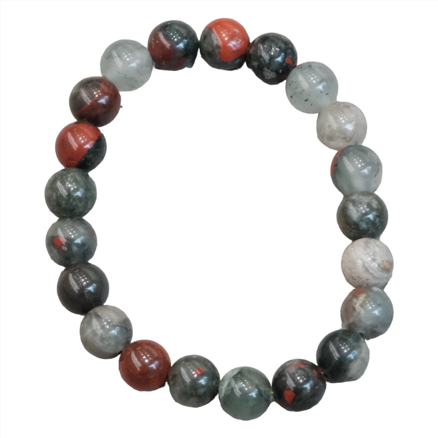 Bloodstone bracelet with 8MM beads, known for its healing properties, enhances intuition and creativity, offering grounding protection.