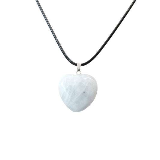 Blue Calcite heart pendant necklace showcasing gentle energy for healing and clear communication.