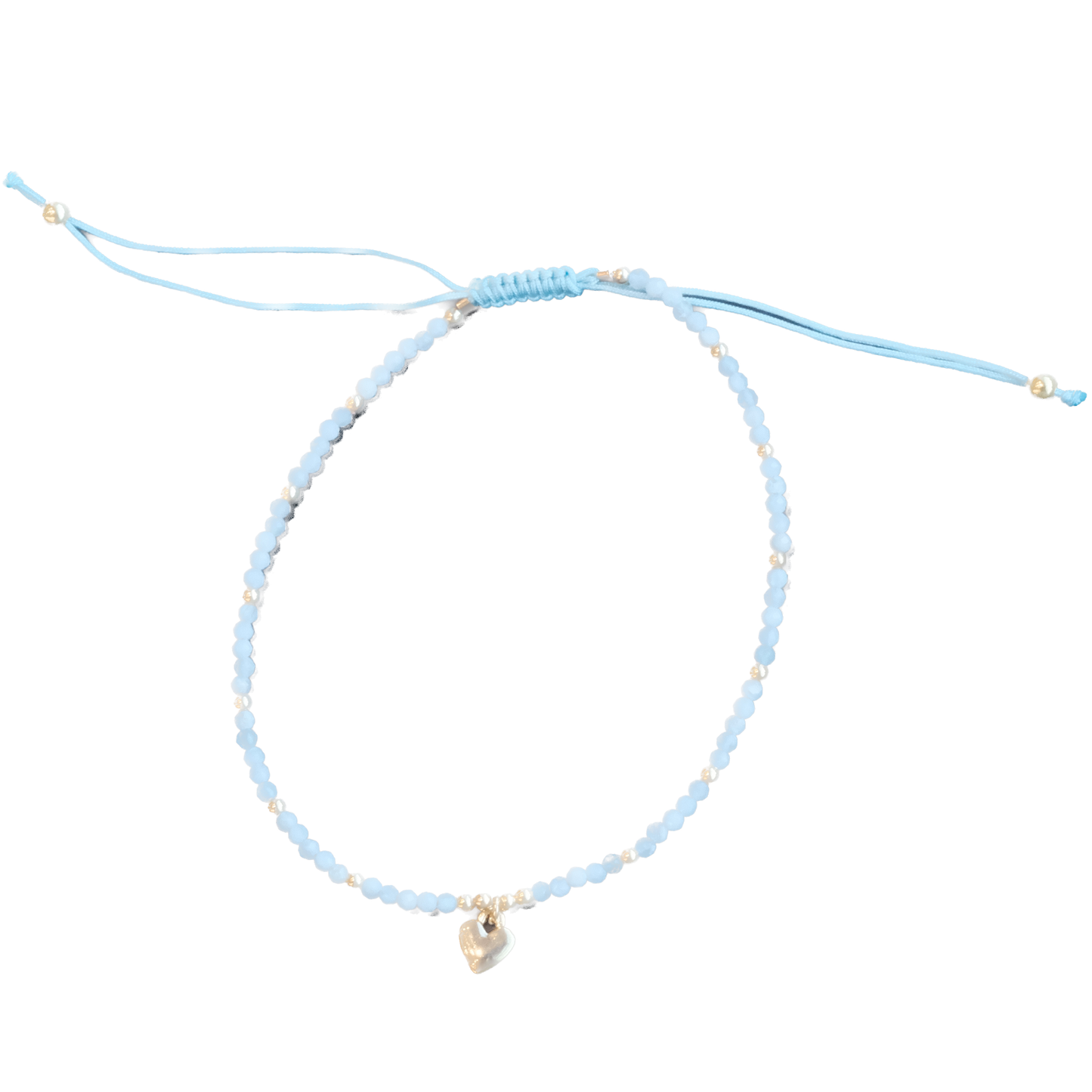 Blue Lace Agate Faceted Beads with Heart Charm Drawstring Adjustable Bracelet - Calm Communication & Emotional Flow