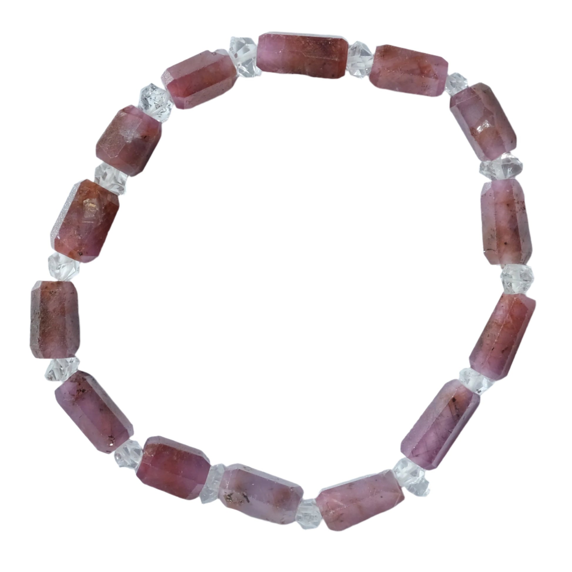 Ruby Herkimer bracelet showcasing vibrant gemstones for balance, confidence, and positive energy.