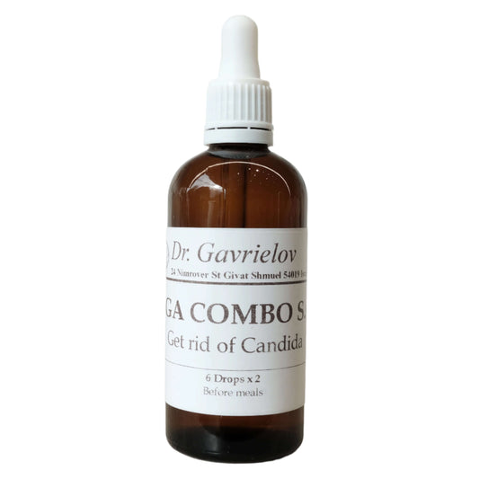 Dr. Gila Gavrielov's Mega Combo Get Rid of Candida Healing Essence 100ml bottle with dropper, kosher certified.