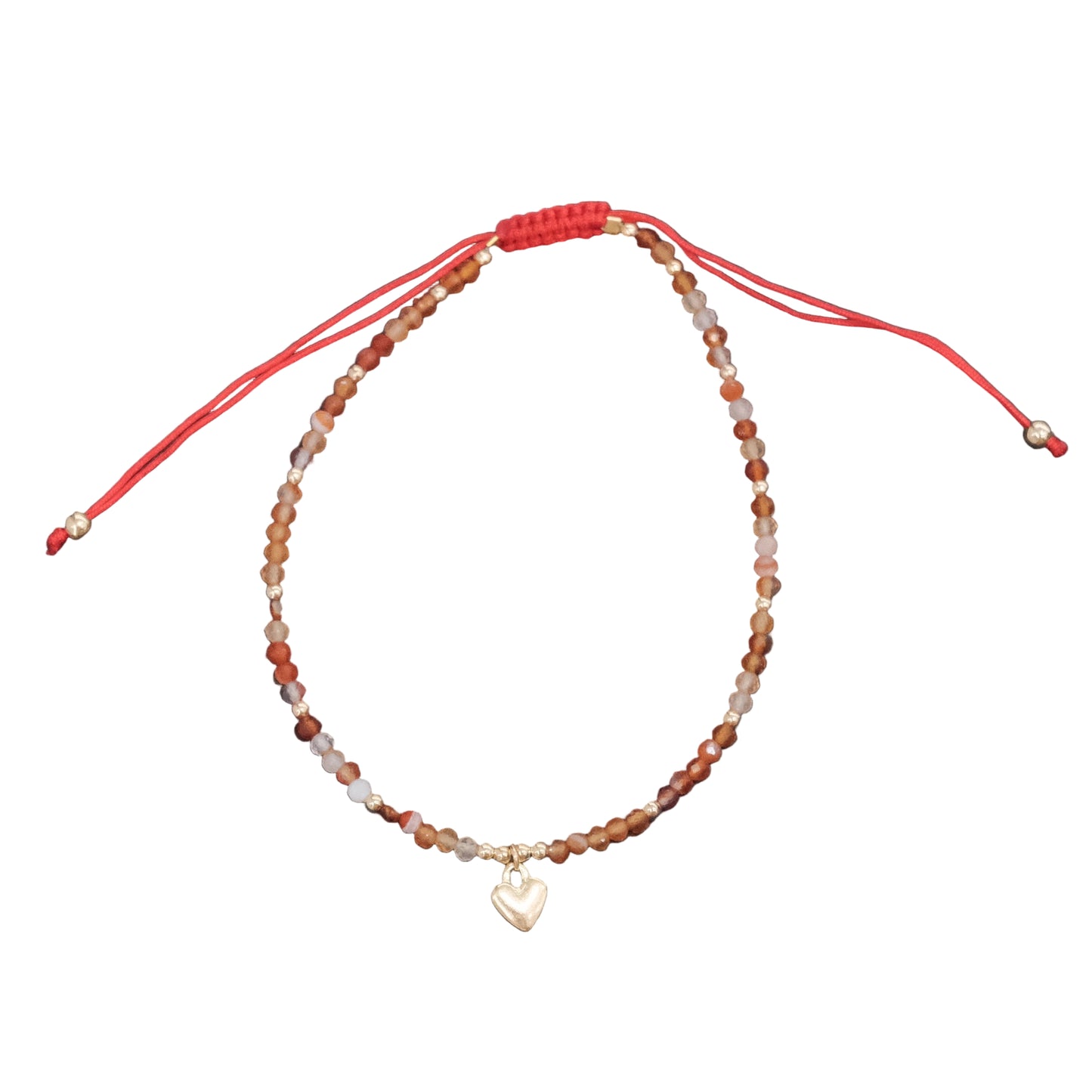 Carnelian Faceted Beads with Heart Charm Drawstring Adjustable Bracelet - Vitality, Confidence & Creative Power