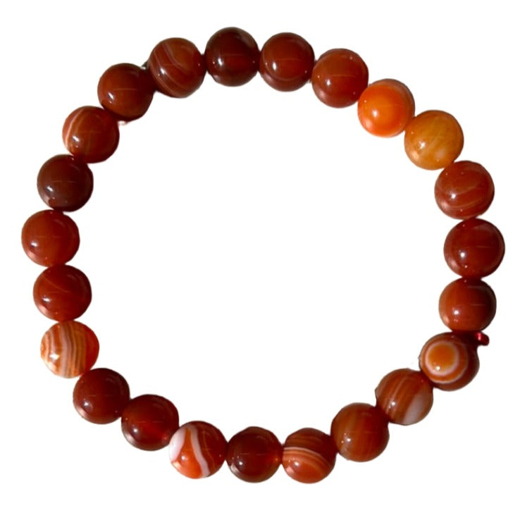 Carnelian Vitality Bracelet with 8mm beads; energizing crystal bracelet for motivation and creativity.