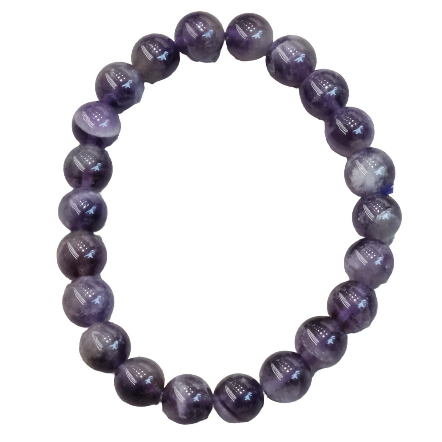 Chevron Amethyst Bracelet with 8MM beads showcasing a unique crystal pattern for promoting calmness and relaxation.
