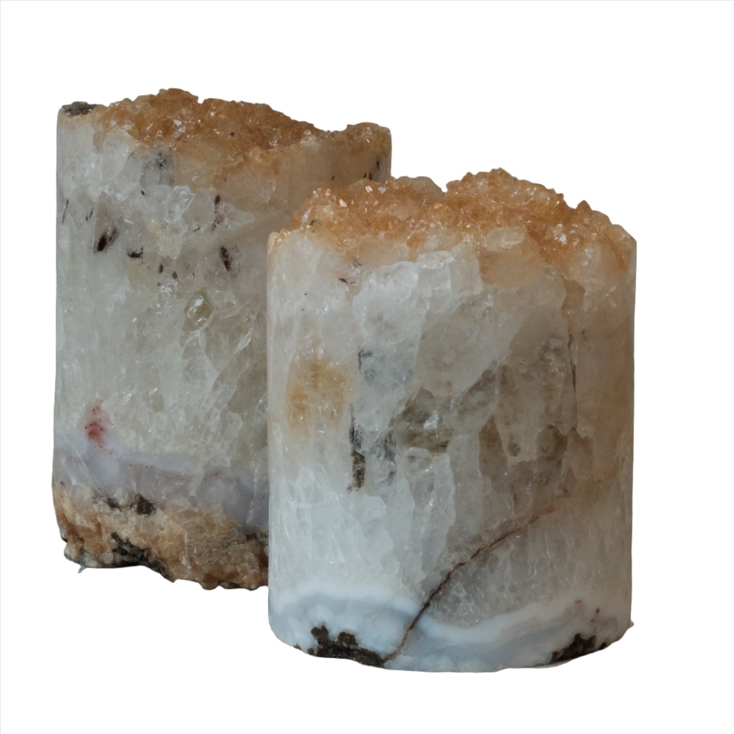 Citrine cylinder crystals, 2-2.5 inches, promoting wealth, success, and positive energy.