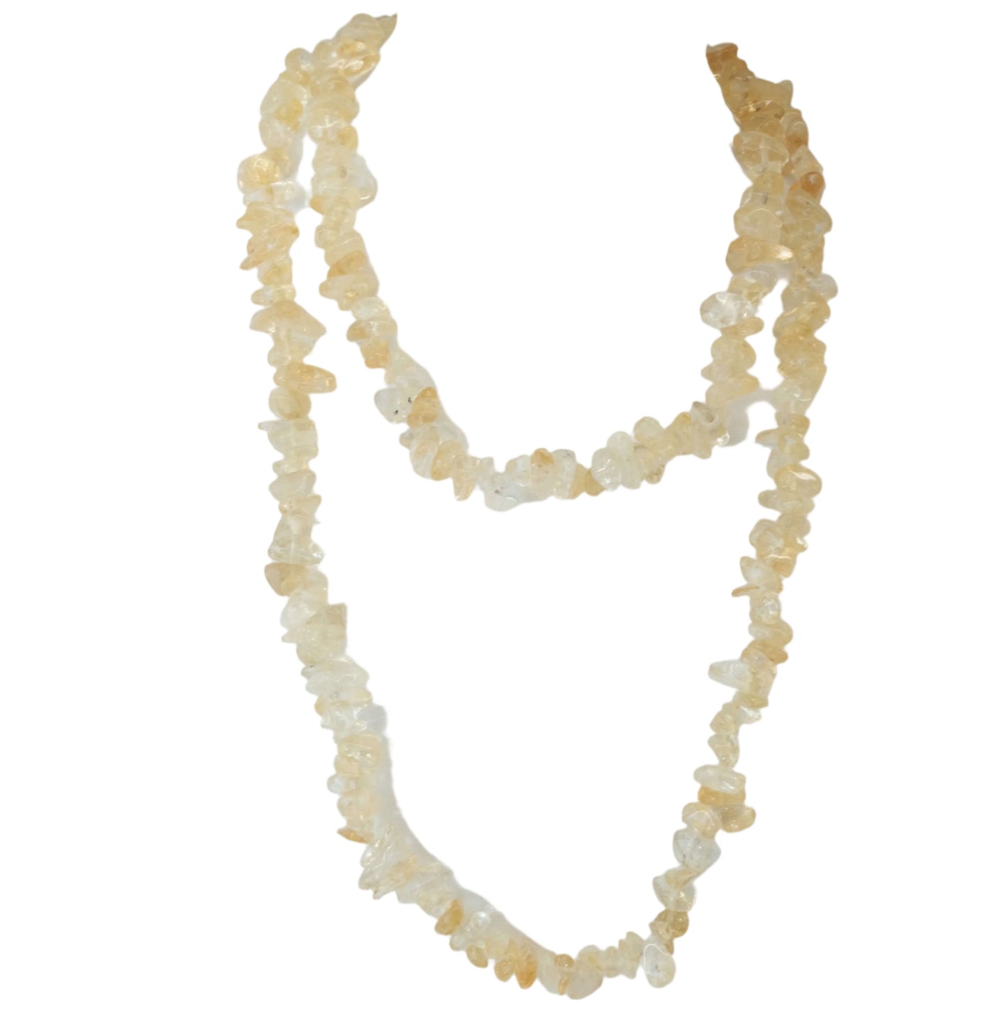 Citrine chip necklace believed to boost energy, intuition, and prosperity, featuring raw crystal beads in a natural, elegant design.