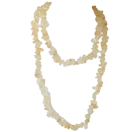 Citrine chip necklace believed to boost energy, intuition, and prosperity, featuring raw crystal beads in a natural, elegant design.