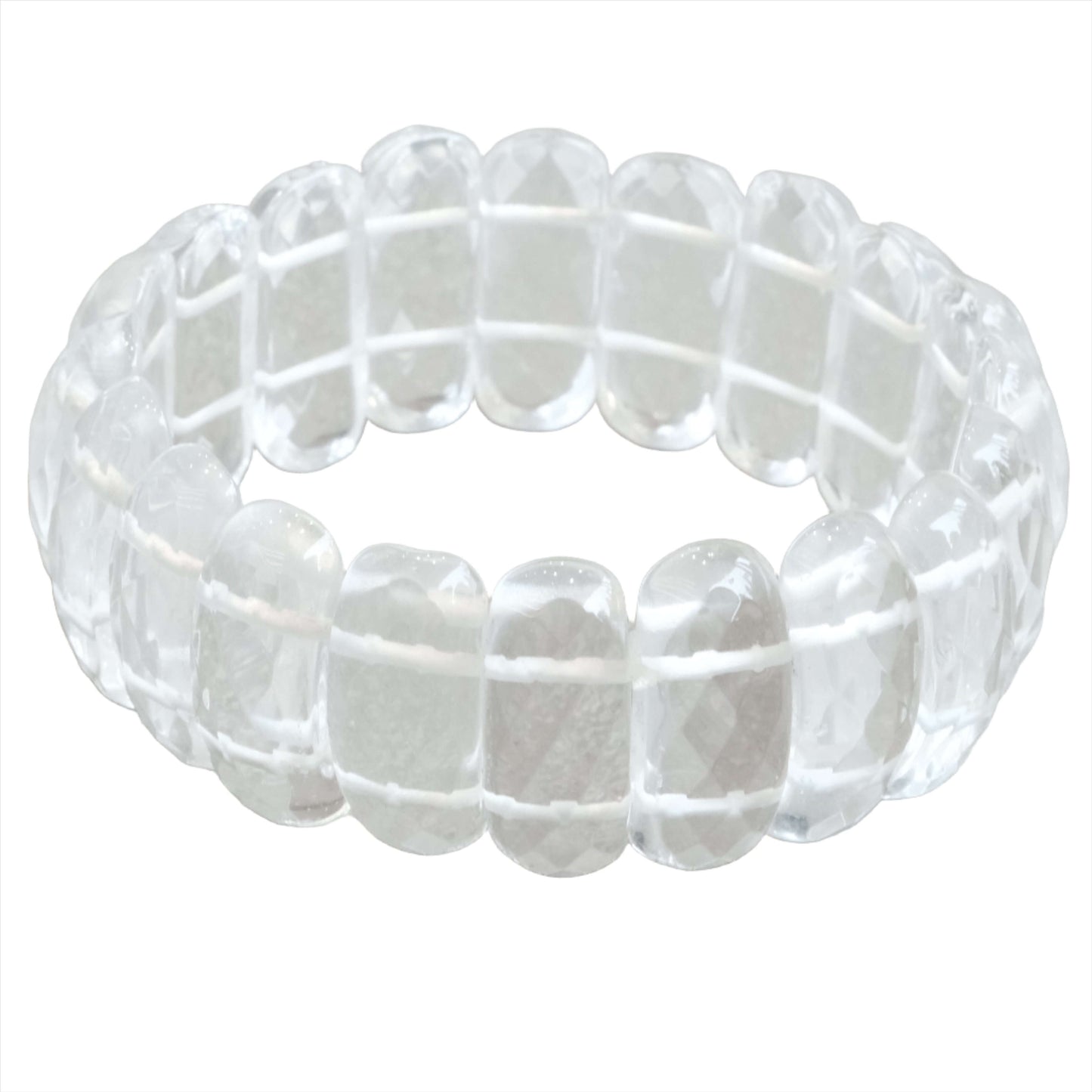 Clear quartz faceted bracelet 24MM, elegant and stylish design, shimmering crystal accessory for everyday wear.