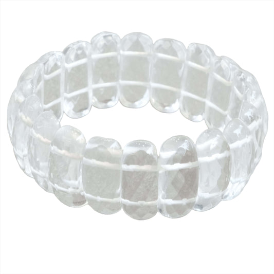 Clear quartz faceted bracelet 24MM, elegant and stylish design, shimmering crystal accessory for everyday wear.