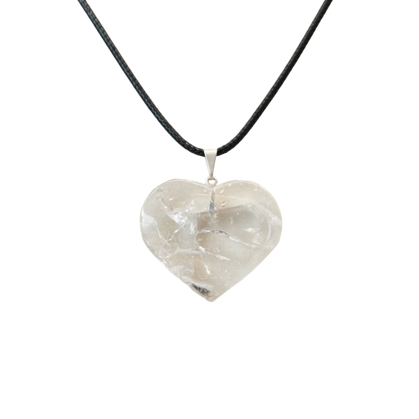 Clear Quartz Cracked Heart Pendant Necklace