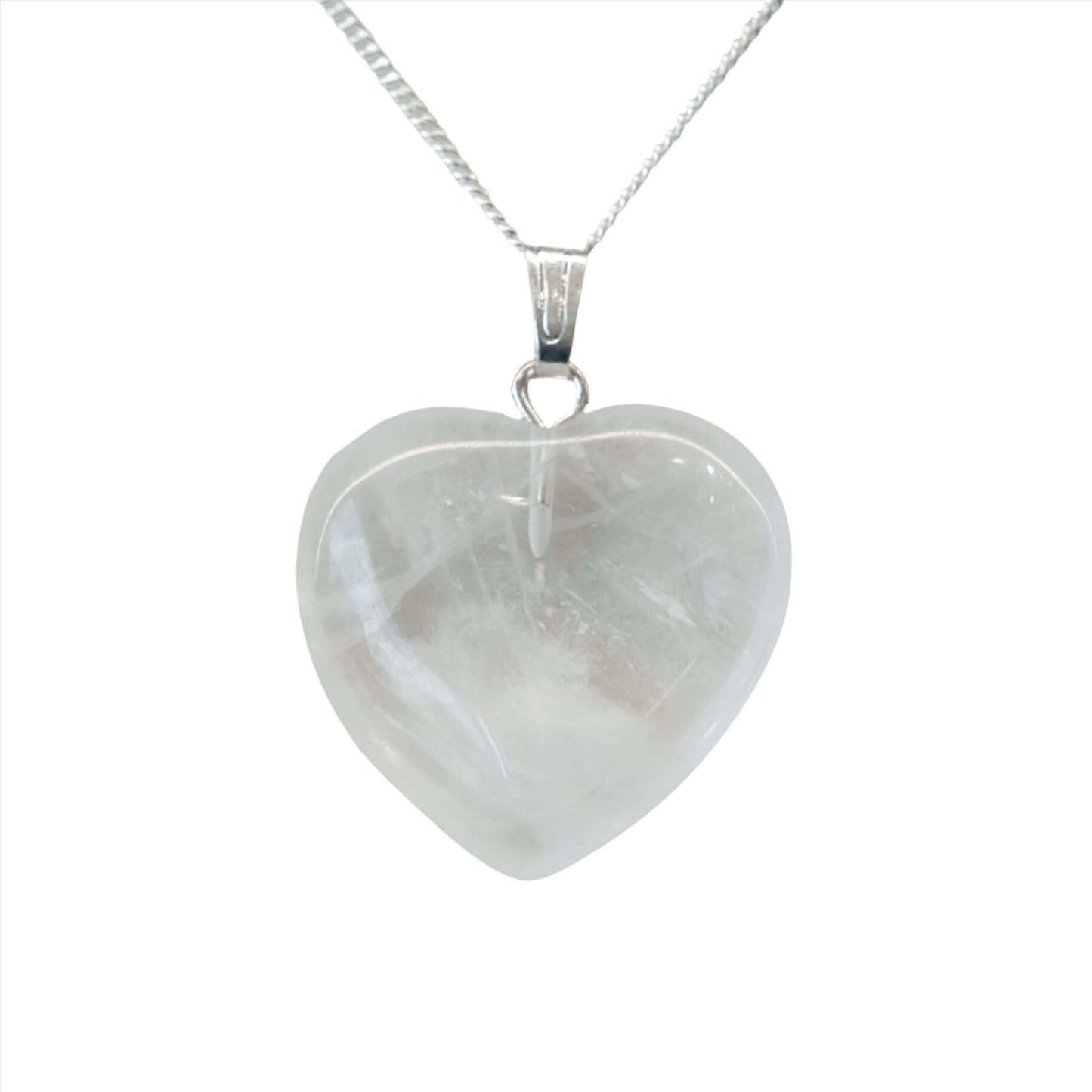 Small clear quartz heart pendant necklace for energy amplification and balance