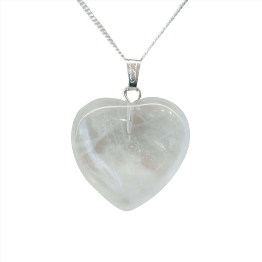 Small clear quartz heart pendant necklace for energy amplification and balance