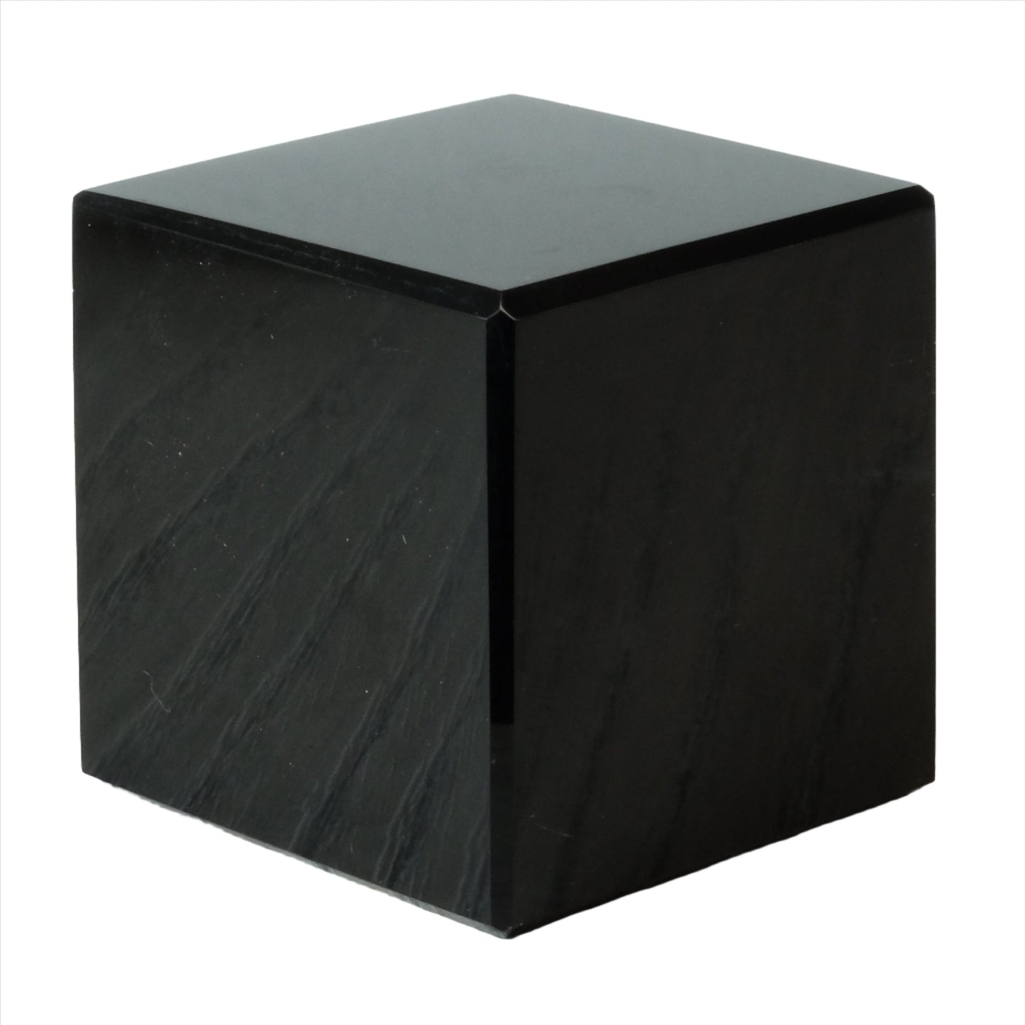 Black obsidian cube measuring 1.7”, known for protection against negativity and enhancing truth.