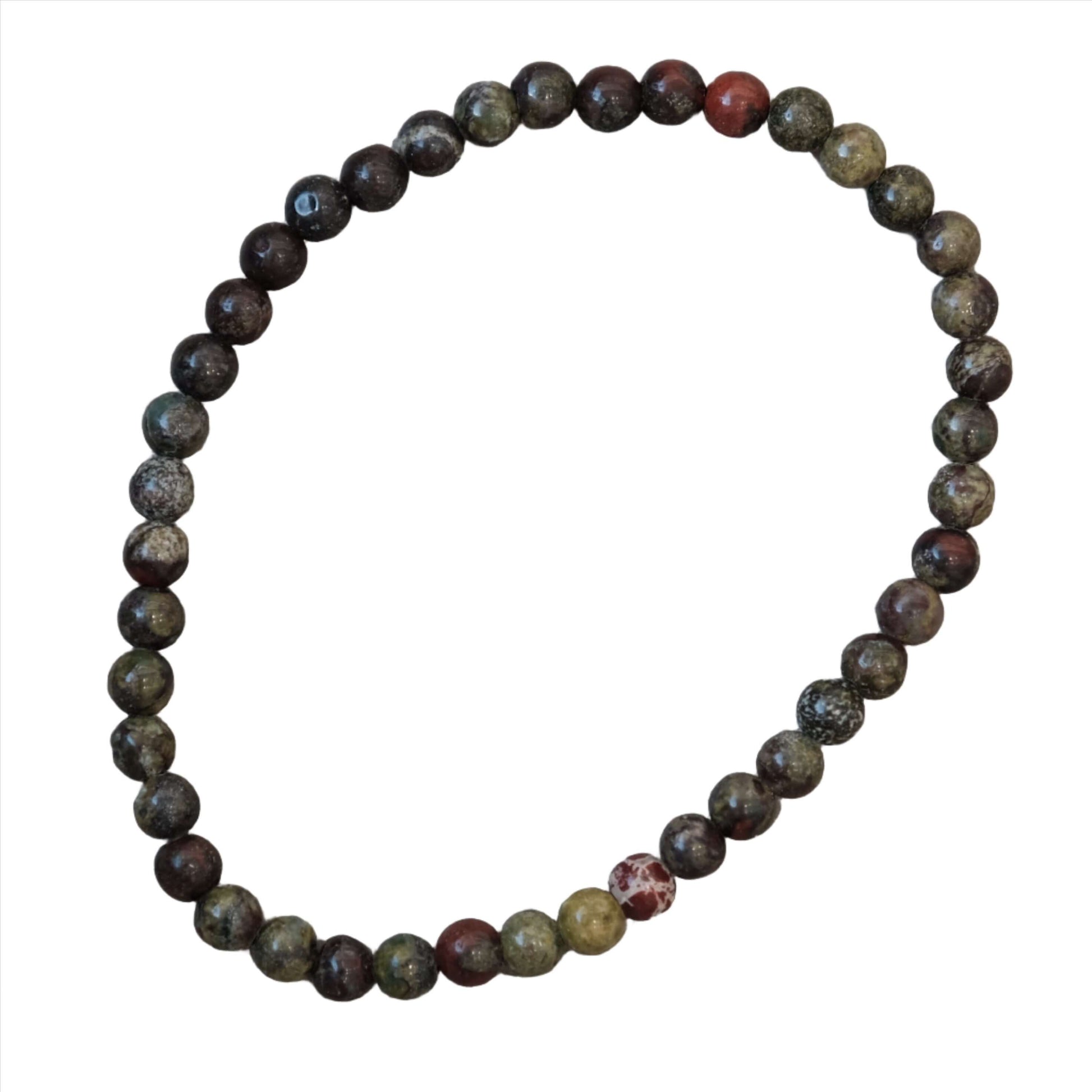 Dragon Blood Jasper Bracelet 4MM with round beads, promotes balance, bravery, and growth in relationships.