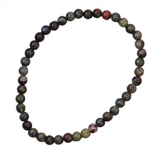 Dragon Blood Jasper Bracelet 4MM with round beads, promotes balance, bravery, and growth in relationships.