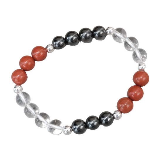 Energy and Vitality Bracelet with Red Jasper, Hematite, Clear Quartz beads 8MM for balance and strength.