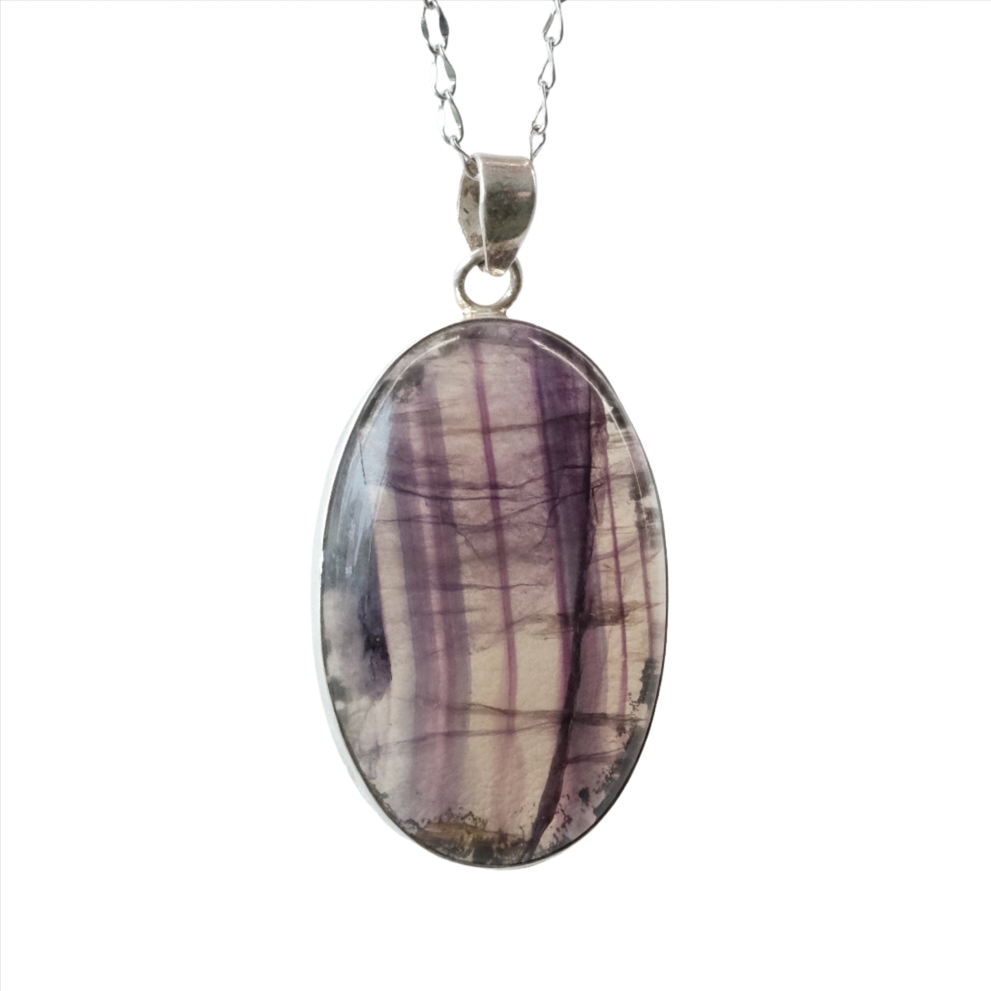 Fluorite Oval Sterling Silver Pendant Necklace