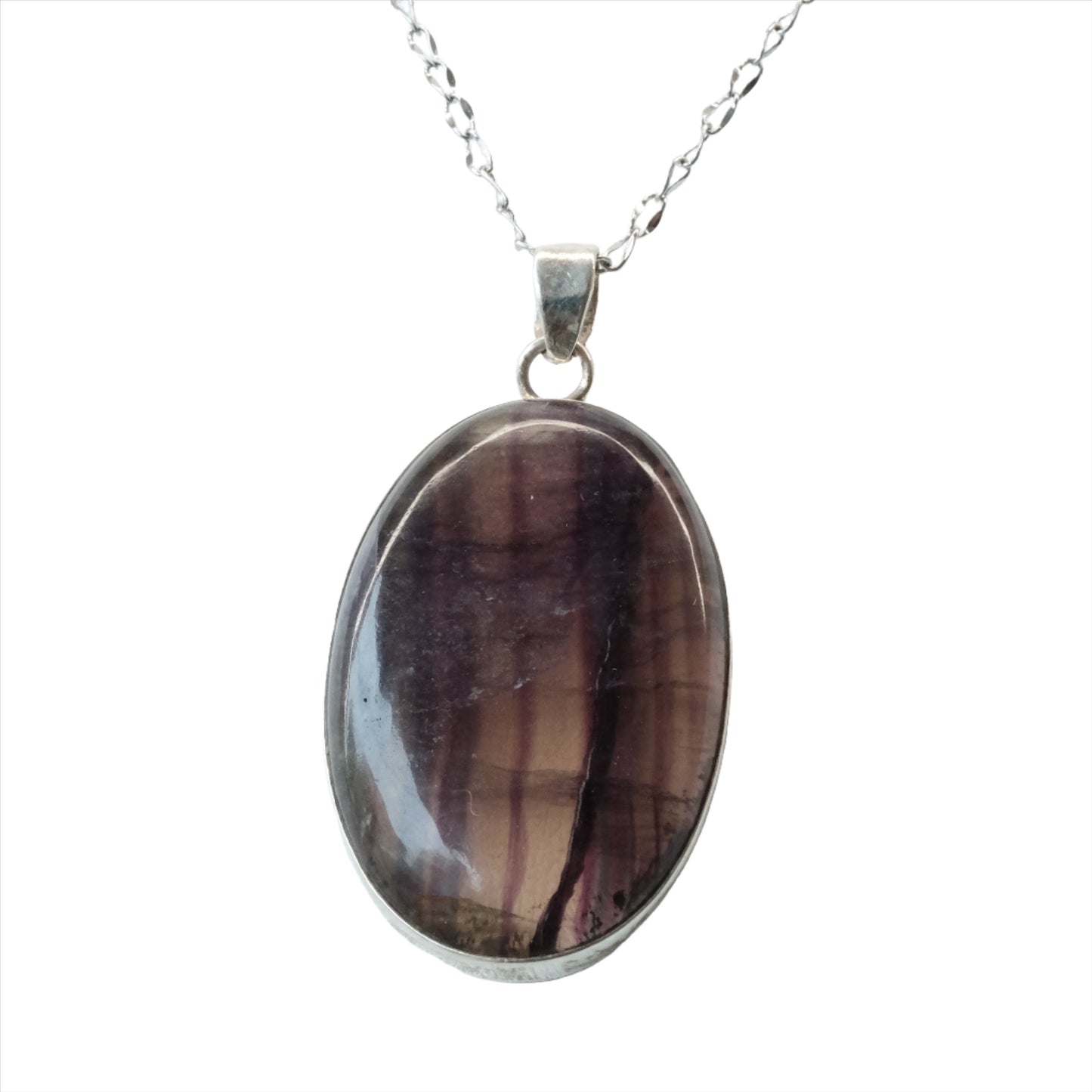 Fluorite Oval Sterling Silver Pendant Necklace