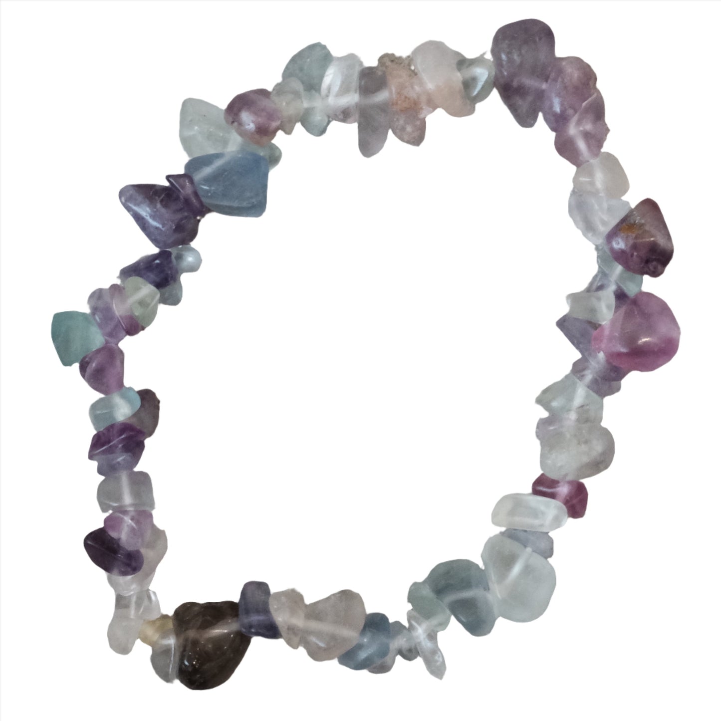 Fluorite chip bracelet for protection and intuition, featuring colorful stone chips for grounding and healing benefits.