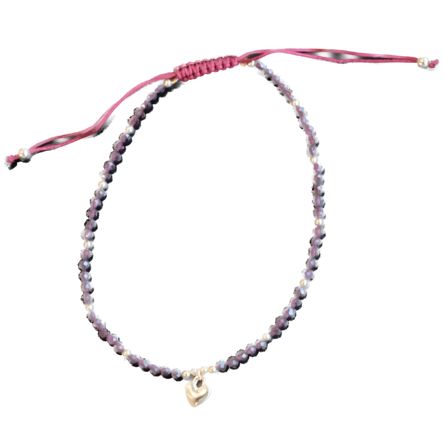 Garnet Faceted Beads with Heart Charm Drawstring Adjustable Bracelet - Energy, Vitality & Deep Passion