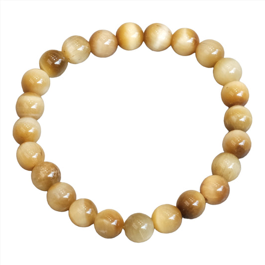 Honey Tiger Eye Bracelet featuring 8mm beads, promoting calmness and positive energy with its striking honey-colored gemstones.