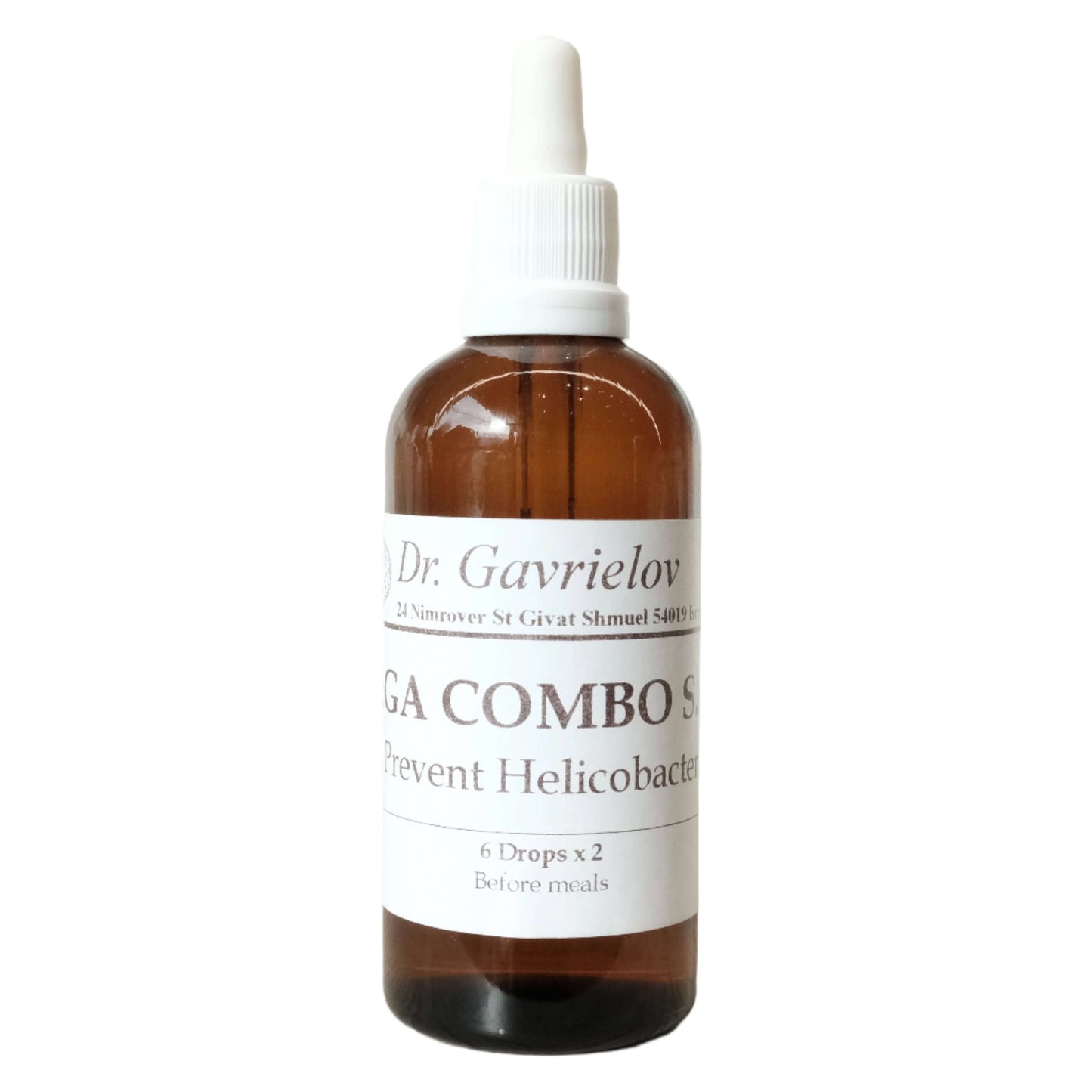 Mega Combo Prevent Helicobacter Healing Essence 100ml by Dr. Gila Gavrielov with dropper for easy dosing.