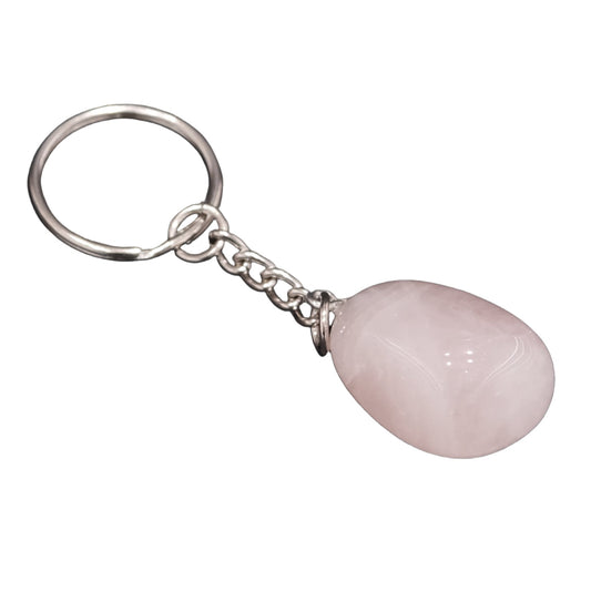 Rose Quartz Tumble Stone Keychain for self-love, confidence, and healing; enhances heart health and circulatory balance.