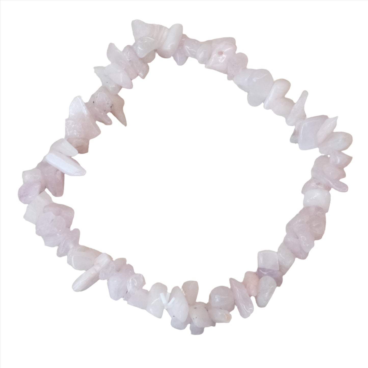 Kunzite chips bracelet offering tranquility, wisdom, and confidence, beneficial for mothers and calming for overactive children.