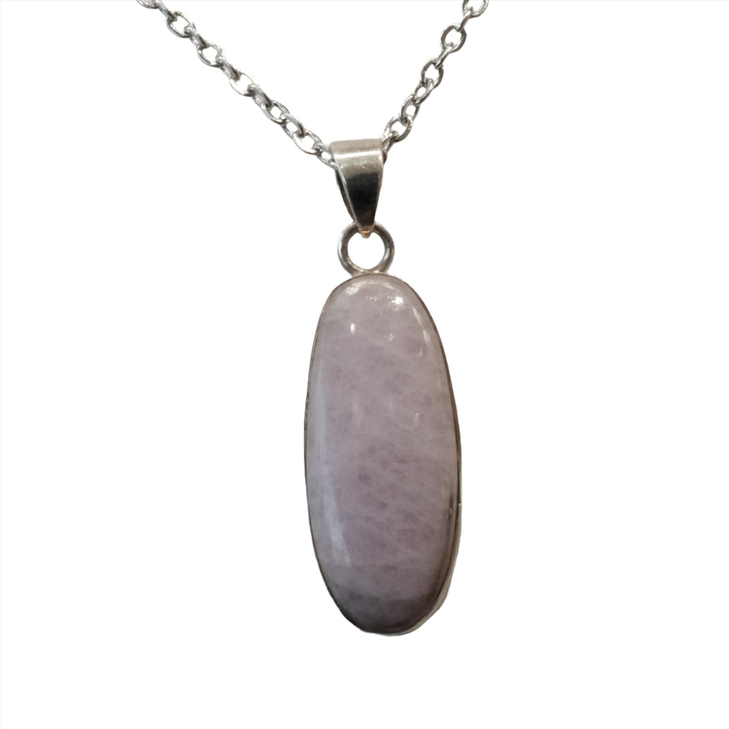 Kunzite sterling silver pendant necklace with calming gemstone for inner peace and confidence.
