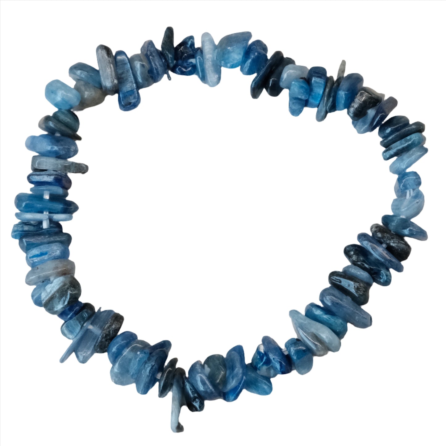 Blue Kyanite chip bracelet for healing, balancing chakras, and enhancing communication and self-expression.