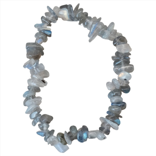 Labradorite chips bracelet for grounding spiritual energies, enhancing intuition, and promoting strength through change.