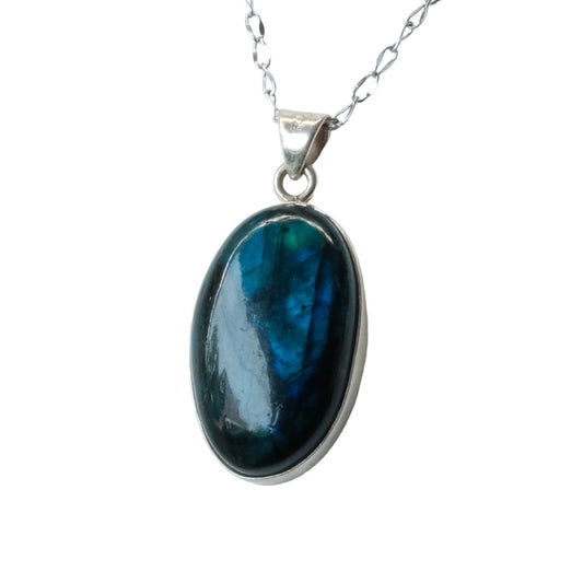 Labradorite Oval Sterling Silver Pendant Necklace