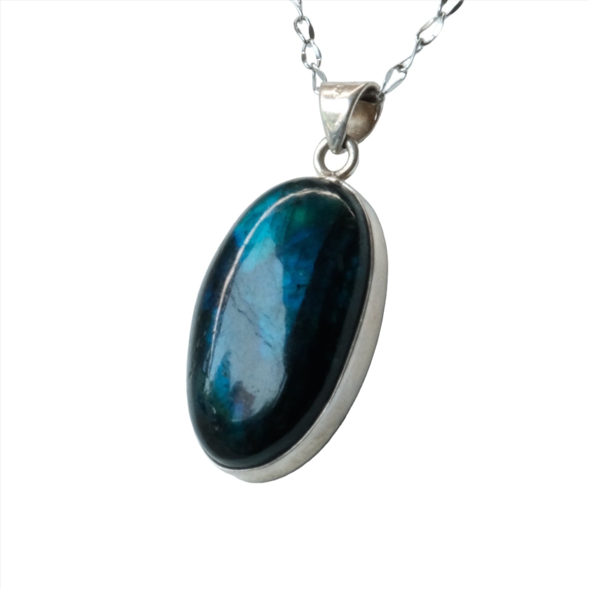 Labradorite Oval Sterling Silver Pendant Necklace