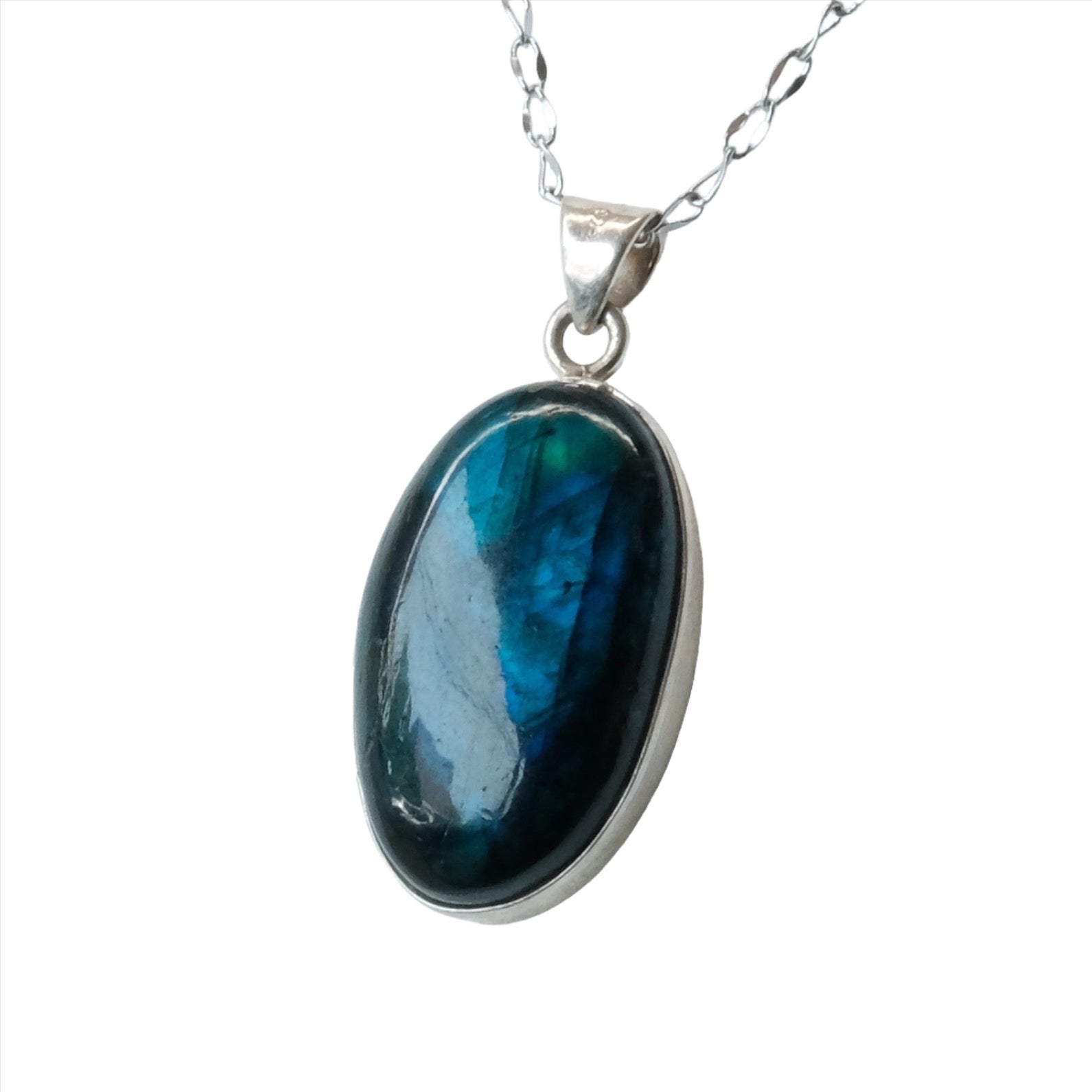 Labradorite Oval Sterling Silver Pendant Necklace