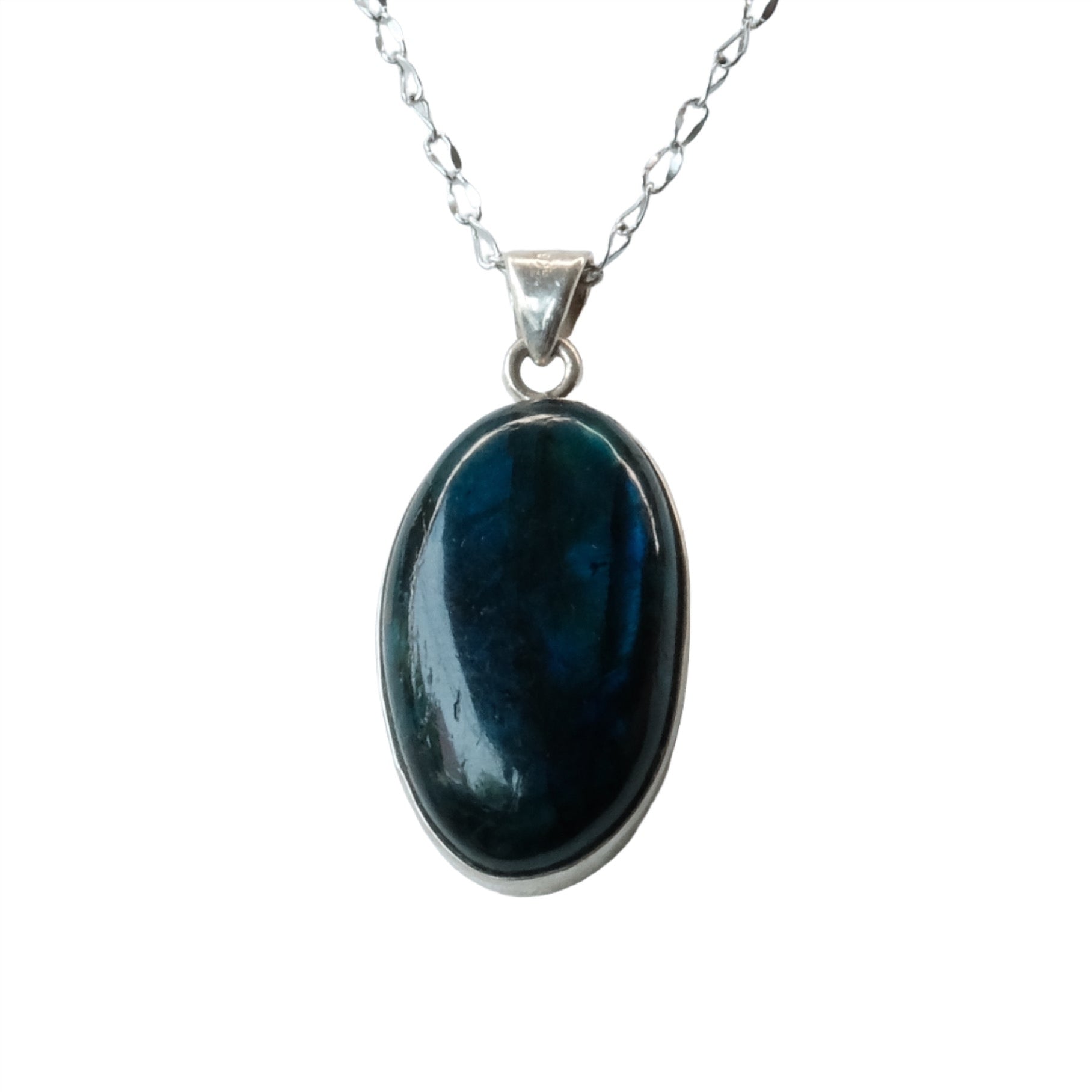 Labradorite Oval Sterling Silver Pendant Necklace