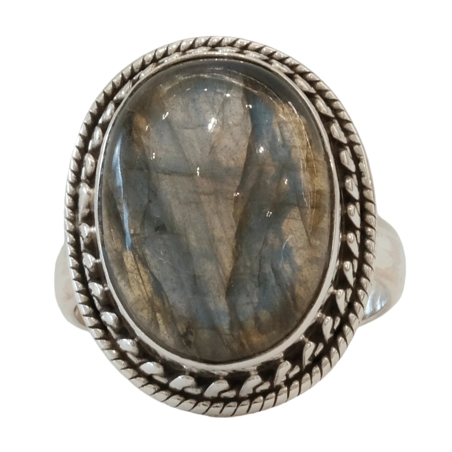 Labradorite oval sterling silver ring size 8 enhances intuition and inner strength