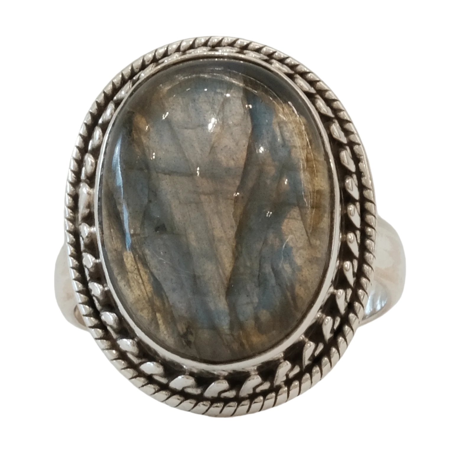 Labradorite oval sterling silver ring size 8 enhances intuition and inner strength