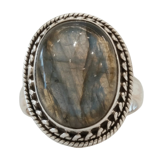 Labradorite oval sterling silver ring size 8 enhances intuition and inner strength