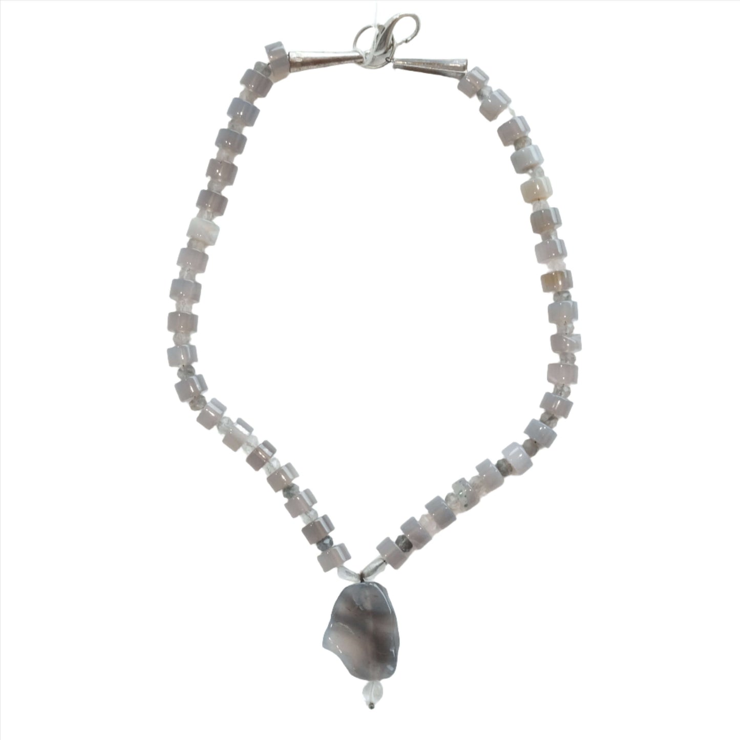 Elegant agate necklace featuring a smokey quartz drop pendant, perfect for adding sophistication to any outfit.